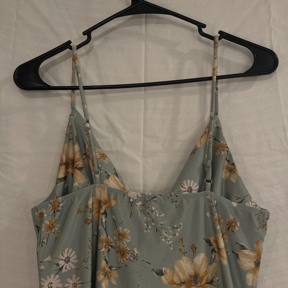 Iris Slip Dress Y2K Women Sz L green Floral Cowl Neck Spaghetti Strap Midi Satin - Picture 9 of 11